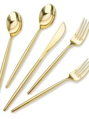 180 Pcs Gold Plastic Silverware Luxury Gold Plastic Cutlery Heavy duty WEDDING